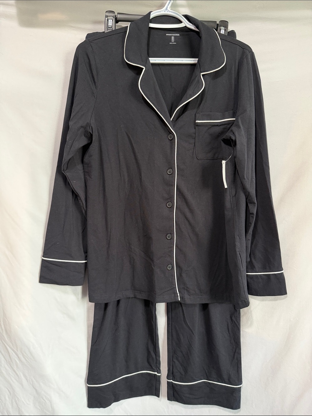 Amazon Essentials Black Pajama Set with White Piping